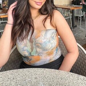 Zara Sheer Multicolor asymmetrical bodysuit